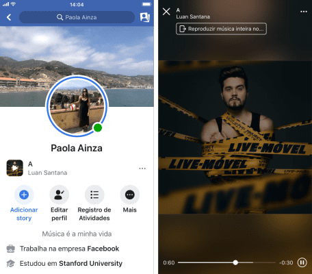 Agora é possível inserir música no perfil do Facebook. - Imagem: Facebook NewsRomm   