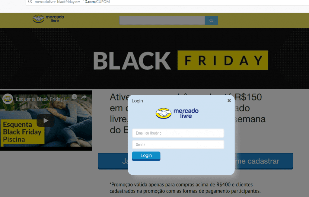 Site falso do Mercado Livre.