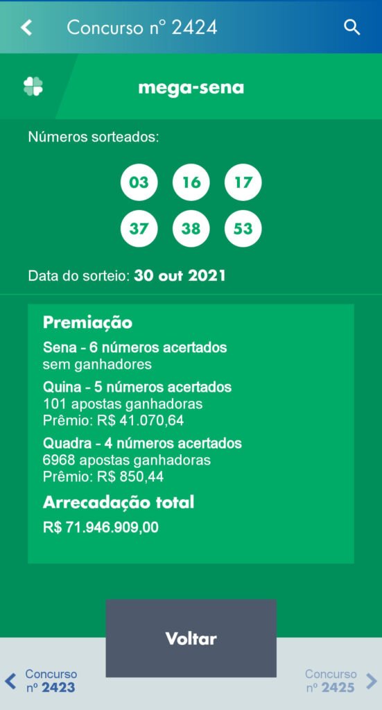 Modelo resultado jogo no app Loterias Caixa: Imagem - Ilustração