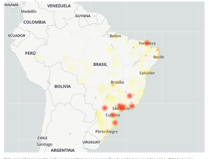 No Brasil, centenas de usuários está relatando algum tipo de problema - Imagem DownDetector