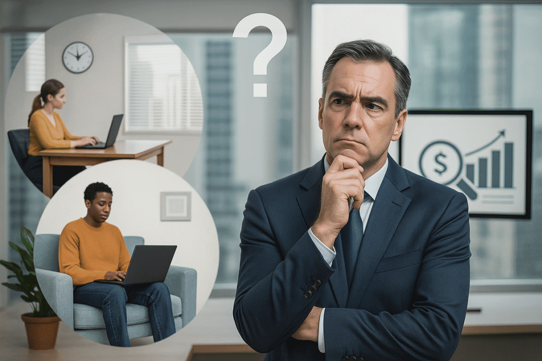 Produtividade híbrida ainda desafia líderes empresariais Produtividade híbrida ainda desafia líderes empresariais